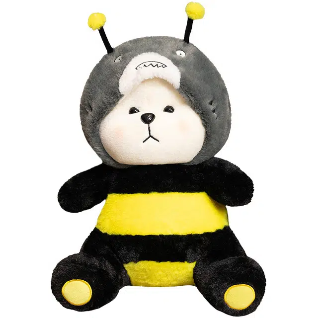 巴巴泥 鲨蜜变身熊系列 大号可穿脱帽子坐姿蜜蜂泰迪熊 玩偶 毛绒公仔