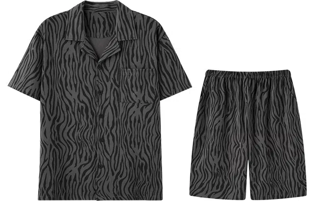 宫蝶 短袖莫代尔斑马纹家居服休闲可外穿大码睡衣套装 男款 灰色
