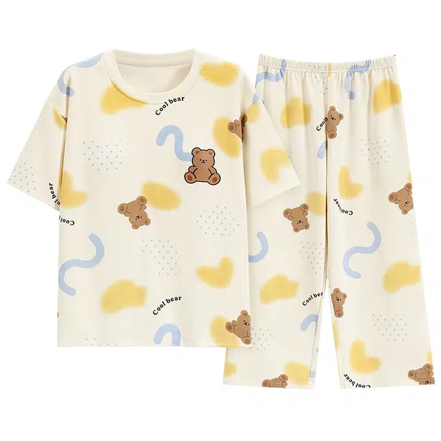 睦隆世家 圆领宽松舒适透气睡衣套装 女款 乳白色