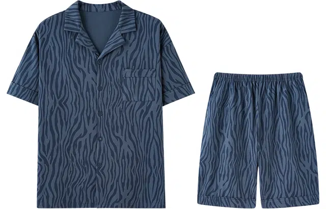 宫蝶 短袖莫代尔斑马纹家居服休闲可外穿大码睡衣套装 男款 蓝色