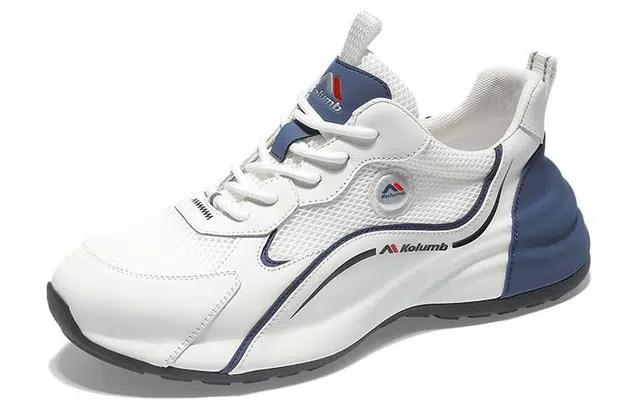 哥仑步 织物头层牛皮 简约 舒适 防滑透气耐磨 低帮 生活休闲鞋 男款 白蓝