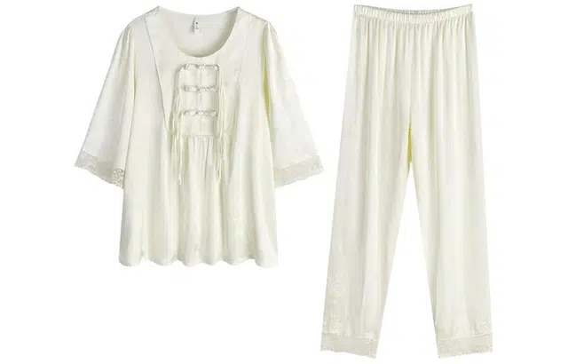 怡吾色 新中式印花圆领长袖上衣松紧腰长裤睡衣套装 女款