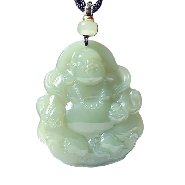 舒杰 心胸宽广弥勒佛项链 和田玉 项链  国潮新中式  佛 男女同款情侣款 青白玉