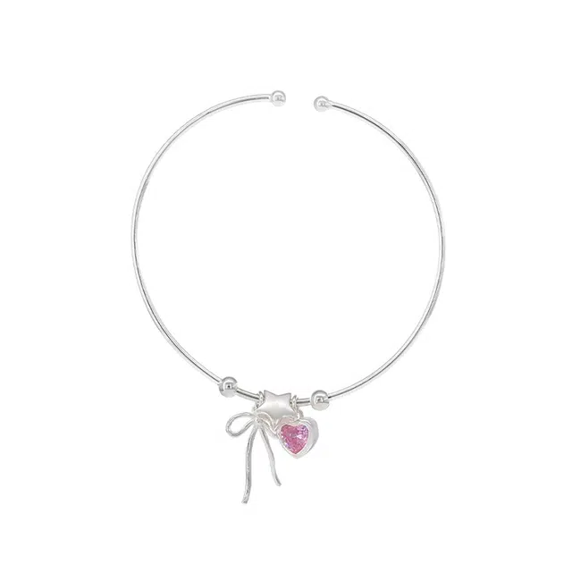 心草 多巴胺爱心  蝴蝶结爱心小众设计开口可调节 合金 手镯 女款