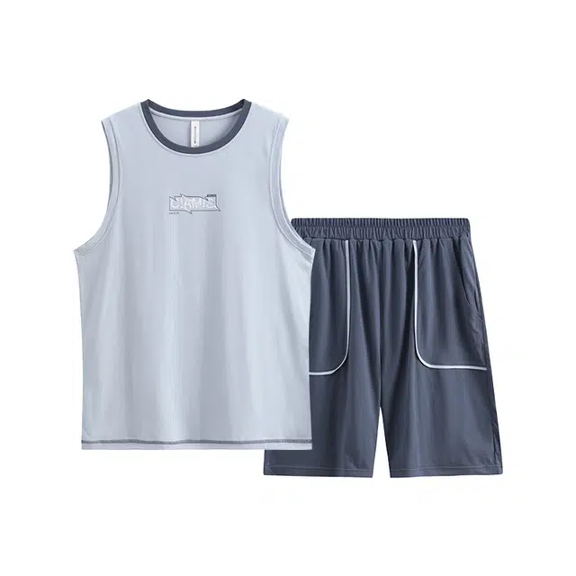 芬腾 休闲简约套头圆领睡衣套装 男款 浅蓝