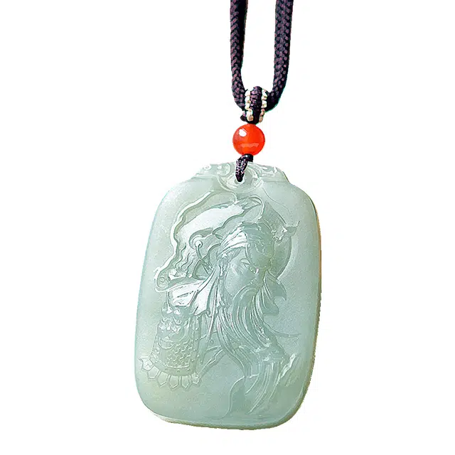 舒杰 招财纳福吉祥关公项链 和田玉 项链  国潮风  关公 男女同款情侣款 青白玉