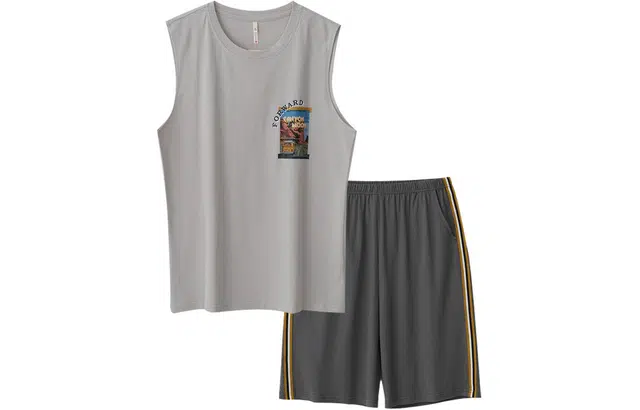 多拉美 纯棉背心无袖薄款休闲短裤睡衣套装 男款 灰色