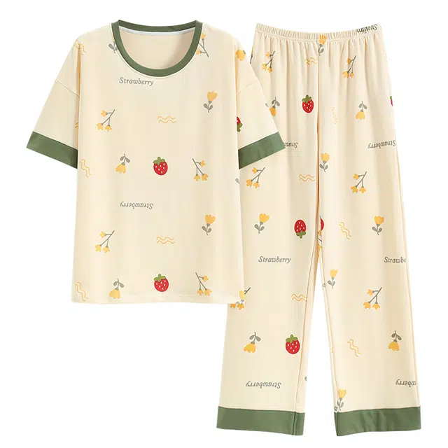 帕兰朵 自带胸垫一体长袖上衣松紧裤睡衣套装 女款 浅绿色