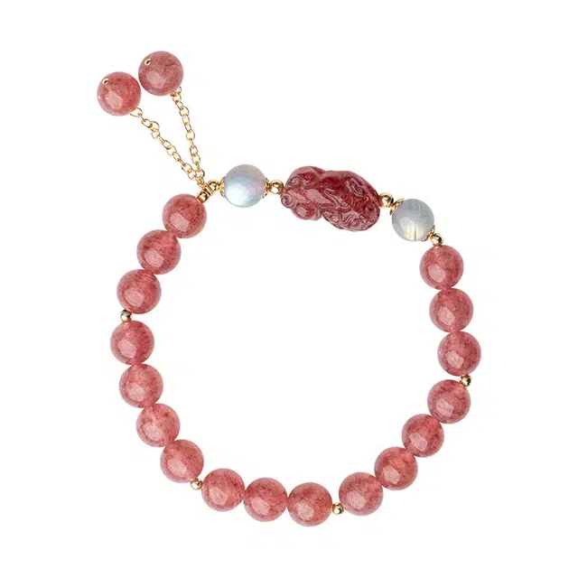 陌阡雪 貔貅草莓晶粉 简约 精致优雅高级感 水晶 玉石手串 女款
