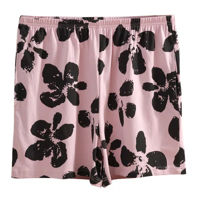 多拉美 纯棉宽松柔软可外穿中腰短裤睡裤 女款 粉紫