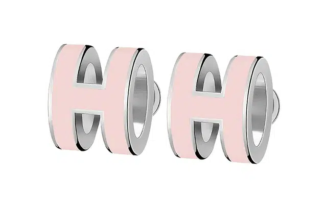 Hermes Mini Pop H Earrings Candy Pink Silver