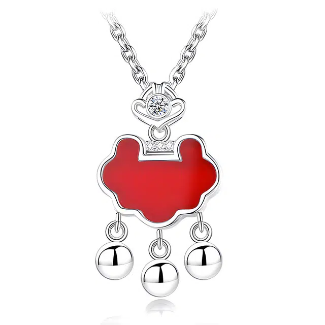 东方佳人 祥云平安锁铃铛甜美高级感女生本命年首饰轻奢精致小巧闺蜜款日常通勤百搭锁骨链饰品 玛瑙 玉石项链 女款 礼盒装