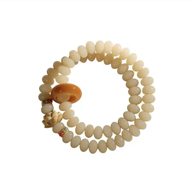 琉堇 中式双圈手链文玩佛珠 国潮盘玩串珠 本命年开运手饰 菩提根 手串 男女同款情侣款