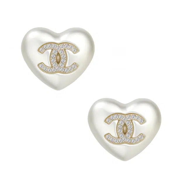 CHANEL Heart Double C Pearl Earrings