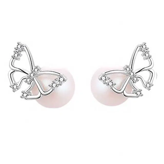 秦福炫 蝴蝶小巧小众设计感通勤耳饰 贝珠 耳钉 女款