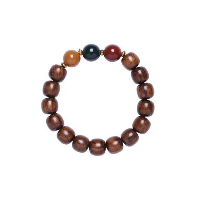 中藏 红绿灯复古新中式文玩 琉璃 木作手串 男女同款情侣款 花梨木