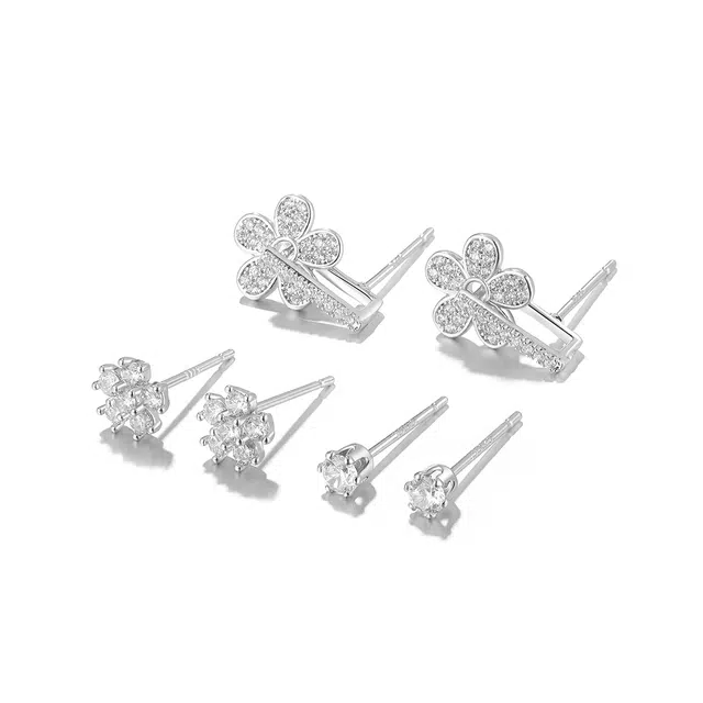 珂里 气质清新花开花落三件套 甜美百搭防堵养耳 铜 耳钉 女款