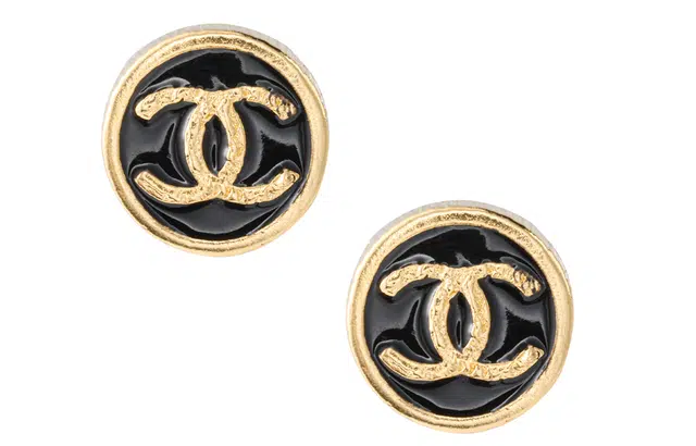 CHANEL Logo Earrings Black