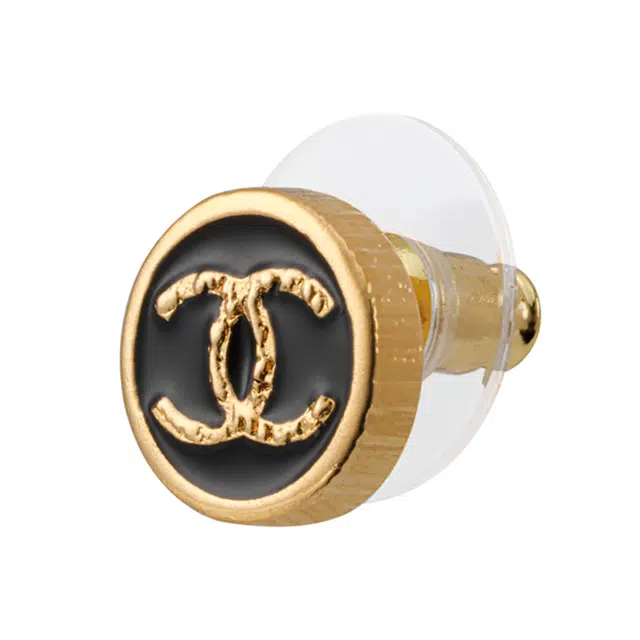 CHANEL Logo Earrings Black