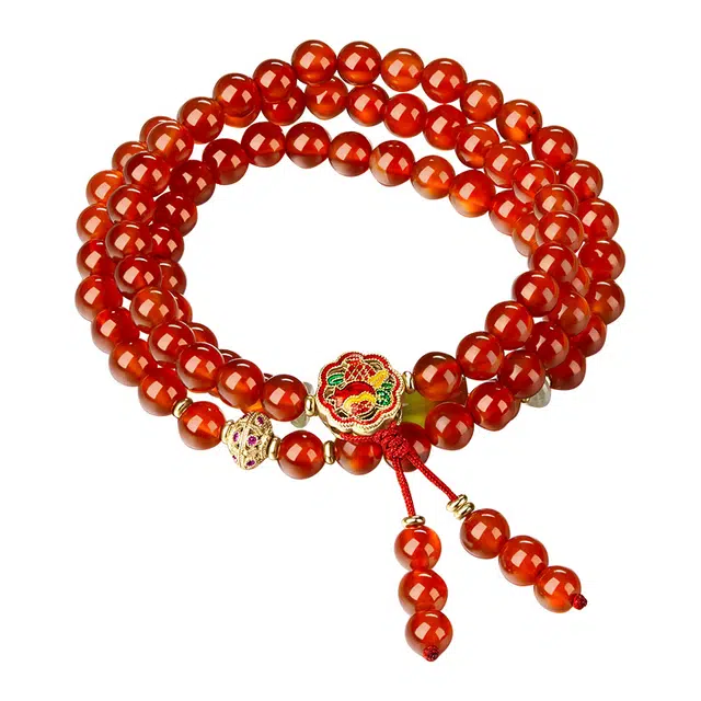 迷颂玛 国潮文艺复古手串 高级时尚款多层两戴手链 轻奢精致三圈纳福葫芦流苏首饰 玛瑙 手饰 女款 节日纪恋日仪式感精美礼盒礼品