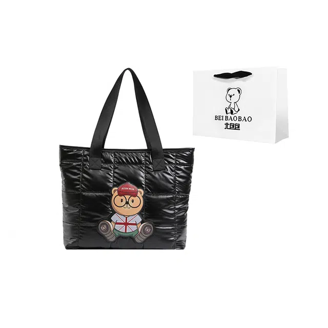 北包包 个性时尚洋气棉服包轻便托特包 尼龙布 单肩包 常规 女款 银色/黑色