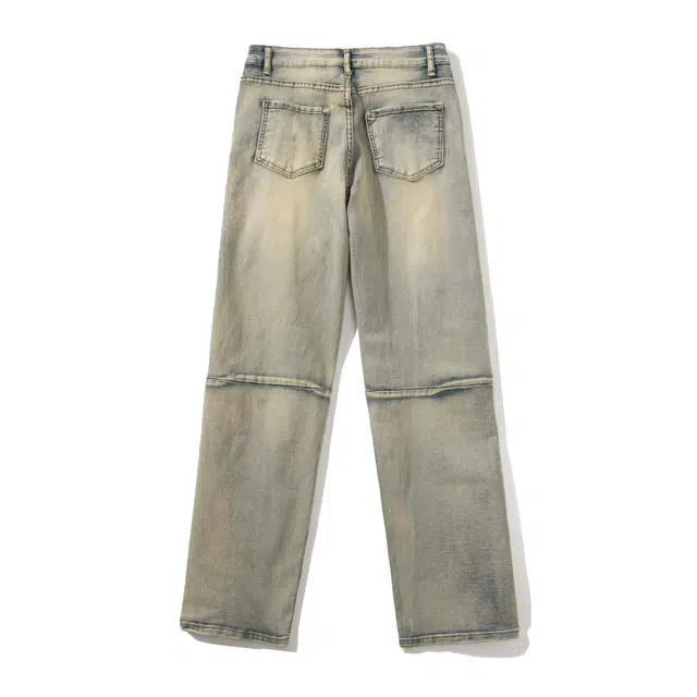 雅鹿 中腰宽松破洞牛仔裤 男女同款 泥黄色