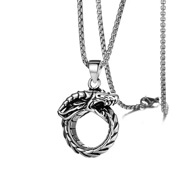 白卷 街头个性嘻哈衔尾蛇 钛钢 项链 男女同款情侣款