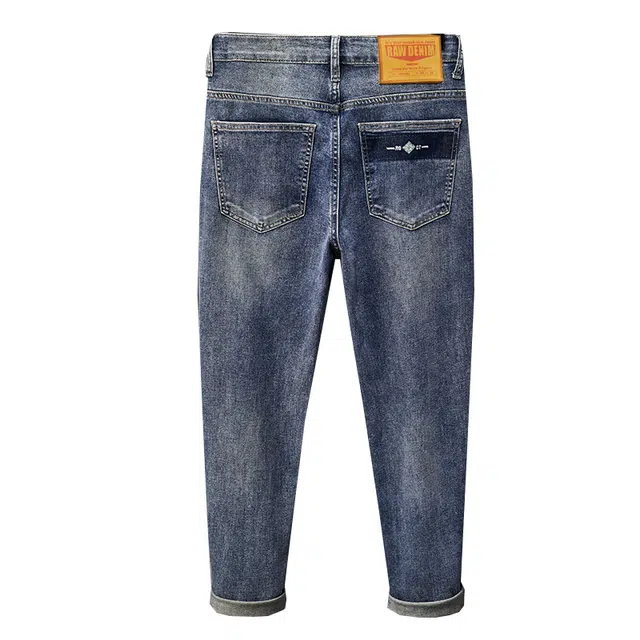 雅鹿 复古水洗做旧美式宽松直筒休闲牛仔裤 男款 深蓝