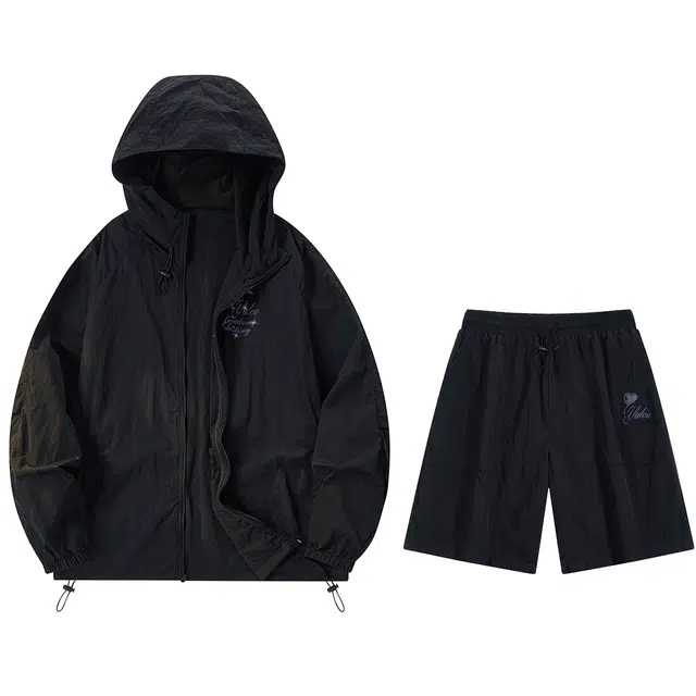 雅鹿 透气连帽薄款夹克防晒休闲运动套装 男女同款