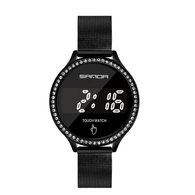 三达电子机芯 织物表带 国表 女表 黑色表盘 时尚魅力简约