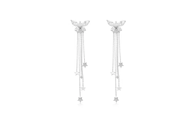 尚银福 星星蝴蝶流苏 甜美森系星星流苏简约小银珠轻奢高级感修饰脸型长款 合金 耳环 女款