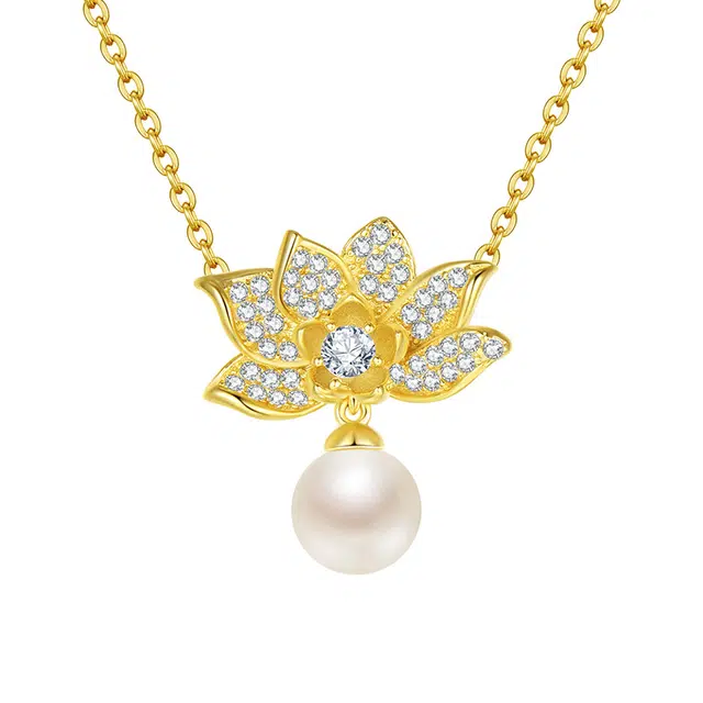 一帘幽梦银镶锆莲花套链精致小众新中式锁骨链 淡水珍珠 项链 女款