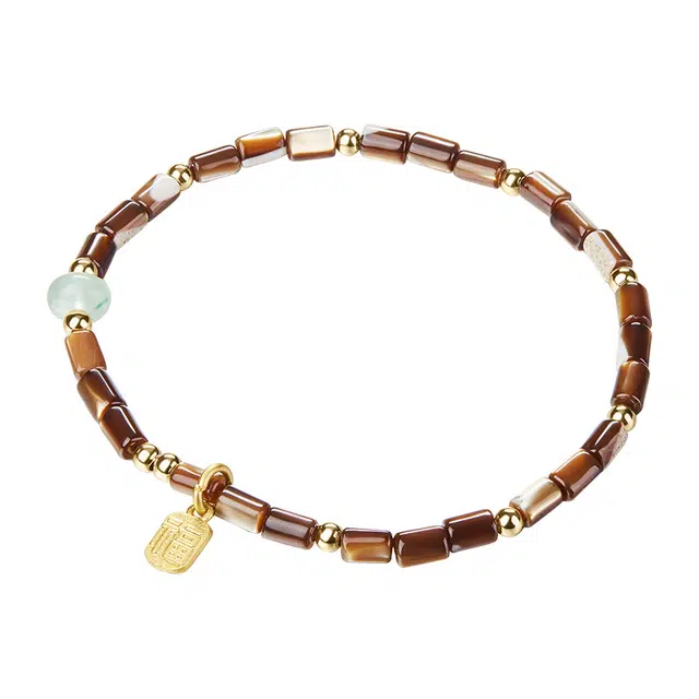 迷颂玛 文艺复古潮流手串 新中式民族风时尚高级感美拉德色系细手链 搭配小福牌吉祥如意古风简约百搭学生手饰手串 贝壳 首饰 女款