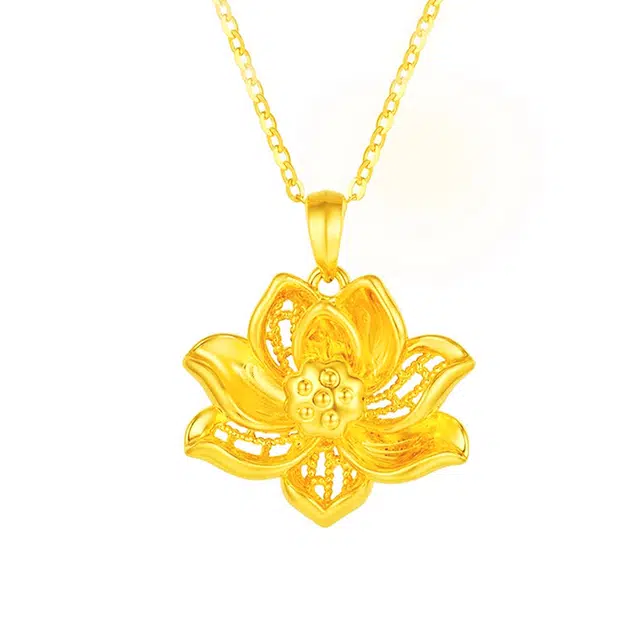 周百福 花丝莲花  国风古法轻奢小众百搭好事莲莲两世欢荷花本命年锁骨链 足金 一口价 项链 女款
