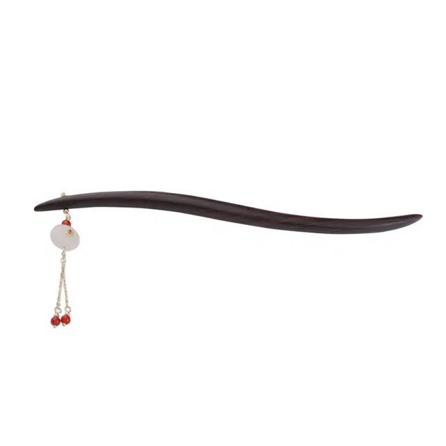 克兰茜 流苏月轮 新中式轻奢小众高级感古风国潮休闲个性 优雅气质甜美温柔步摇 木 发簪 女款 黑色