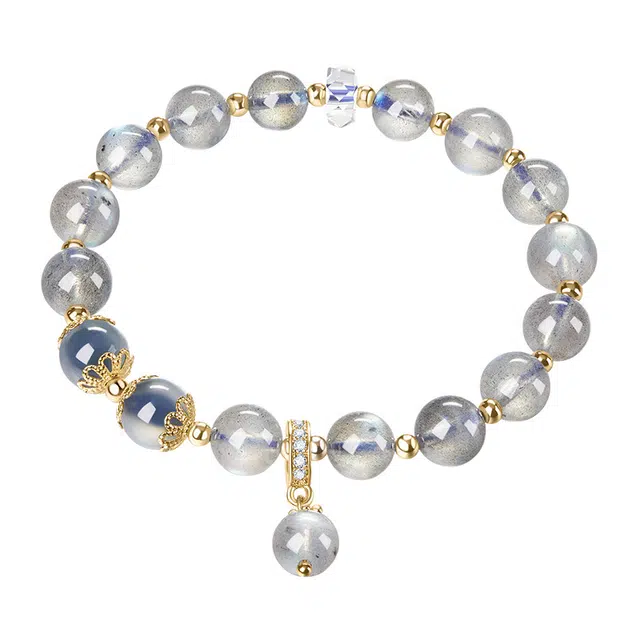 迷颂玛 甜美少女心灰色月光石爱情珠串手串 闺蜜同款仪式感纪念日时尚百搭手串 小众轻奢少女感百搭水晶手链礼盒 玛瑙 首饰 女款