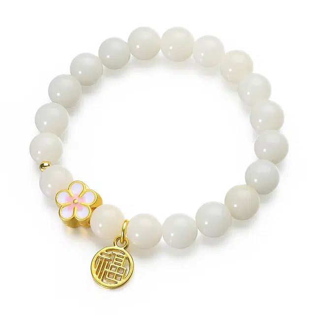 彗时 桃花平安小福牌 新中式国潮风设计转运轻奢时尚高级感精致 学生生日送礼盒物闺蜜 白玉菩提 手串 男女同款情侣款