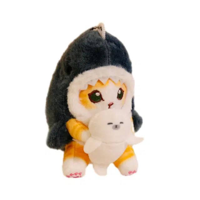 雄俊 可爱趣味鲨鱼猫咪 卡通灰色鲨鱼小猫咪 挂饰钥匙扣 玩偶 毛绒公仔