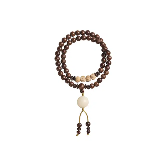 琉堇 复古中式文玩串珠 国风金丝檀木双圈叠戴佛珠手饰 古风禅意念珠 菩提根 手串 男女同款情侣款