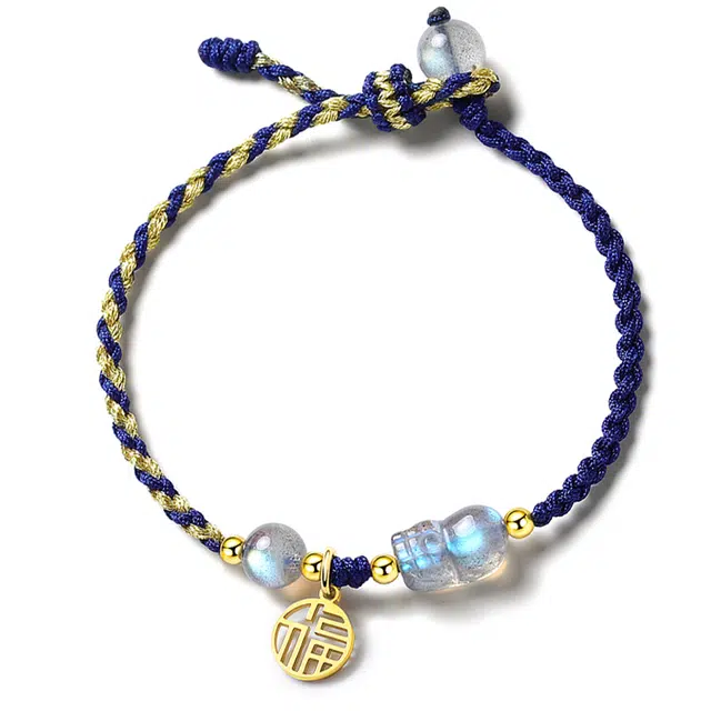 谧月珠宝 新中式 国潮招财纳福吞金兽貔貅 福牌转运编织绳可调节高品质 水晶 玉石手链 男女同款情侣款