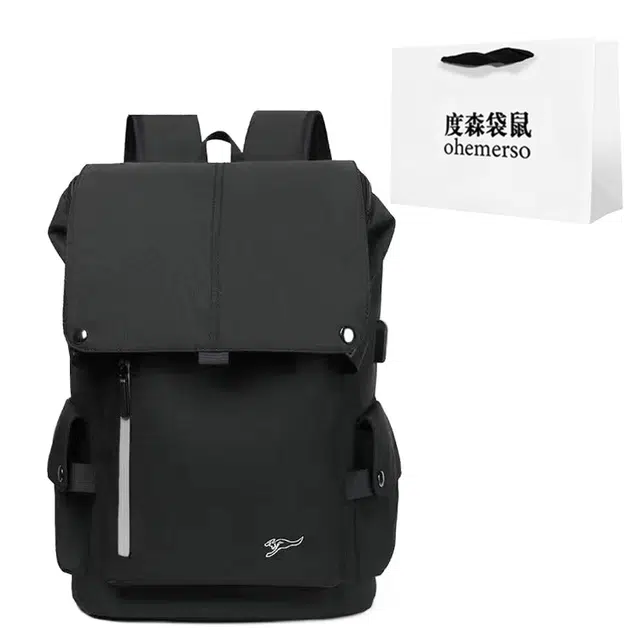 度森袋鼠 休闲大容量旅行 耐磨面料 双肩包 男款 黑色/灰色