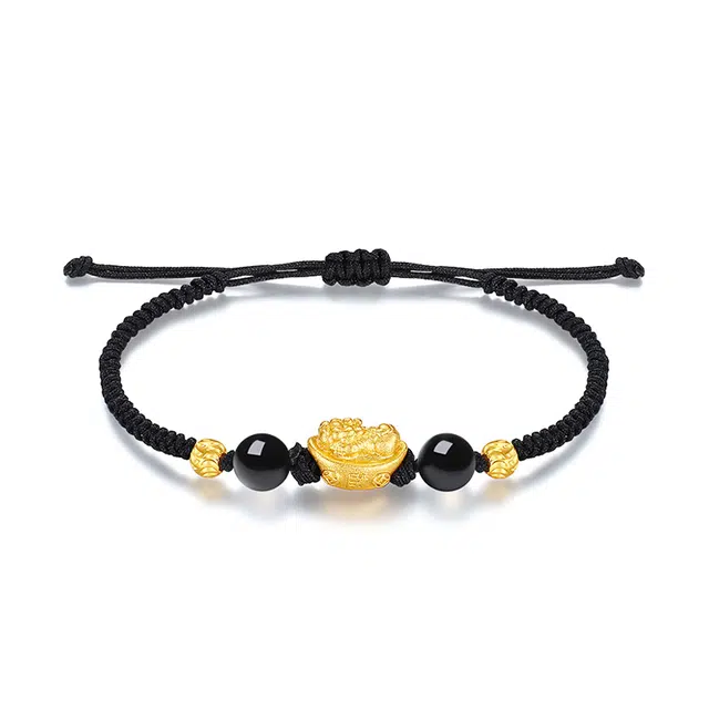 万娜 时来运转貔貅 招财纳福抓钱本命年转运吉祥如意元宝可调节编织绳 合金 手链 男女同款情侣款 精美礼盒