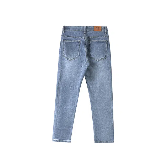 我是大卫 水洗修身直筒九分牛仔裤 男女同款 浅蓝色