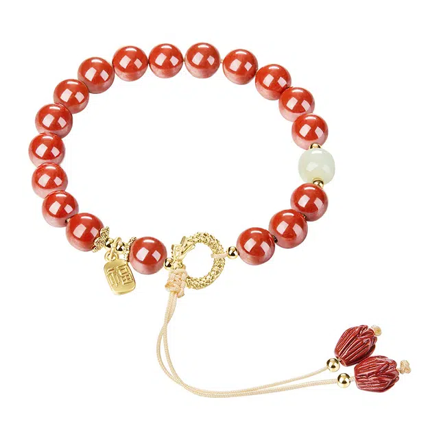 迷颂玛 新中式祥龙平安顺遂扣手链复古风国潮百搭设计高级感手饰 闺蜜同款仪式感民族风吉祥如意转运设计 再造辰砂朱砂 首饰 女款