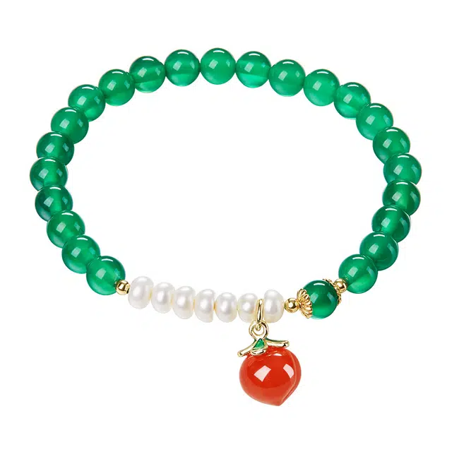 迷颂玛 新中式国潮古风清透单圈手串 时尚创意高级感桃子吊坠 闺蜜节日小众设计仪式感手饰 玉髓 珍珠玛瑙轻奢首饰礼盒礼品 女款