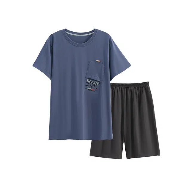 芬腾 纯棉圆领柔软短袖短裤睡衣套装 男款