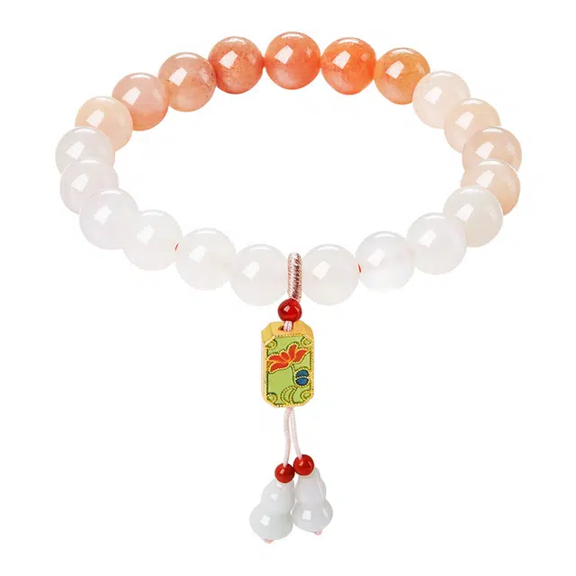 迷颂玛 国风创意少女粉面含春手链简约复古中国风玉兰莲花吊坠手串 闺蜜仪式感金丝玉手链 玉髓 百搭轻奢设计款首饰 女款 精美礼盒