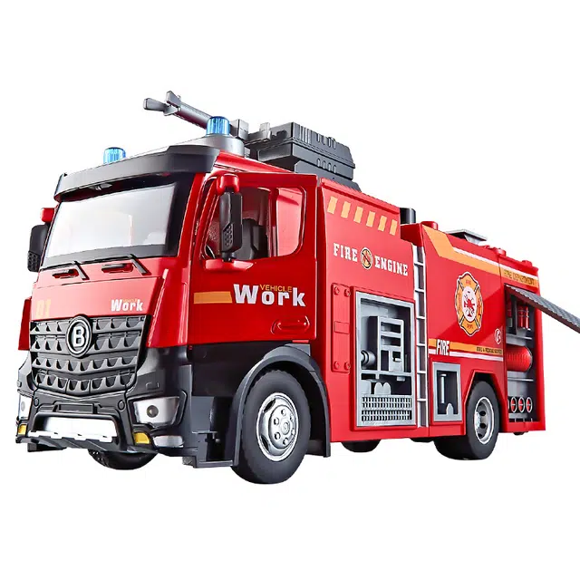 驰誉车玩 大号可喷水消防车 成品模型 合金车模 亮灯响声 回力行驶 车门可开 仿真汽车 收藏摆件