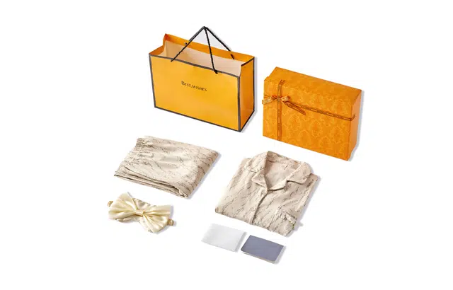 俏薇妮 简约凉感纯棉翻领高级感印花流苏休闲实用宽松可外穿长袖家居服睡衣套装 女款 橙色礼盒