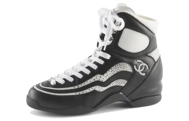 CHANEL Leather Lace-Up Flat Sneakers